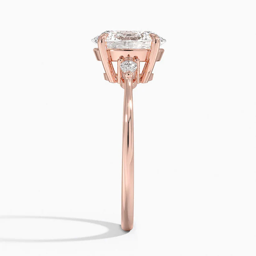 Bornreal Lab-Grown Diamond Rose Gold Oval Three-Stone Diamond Ring.