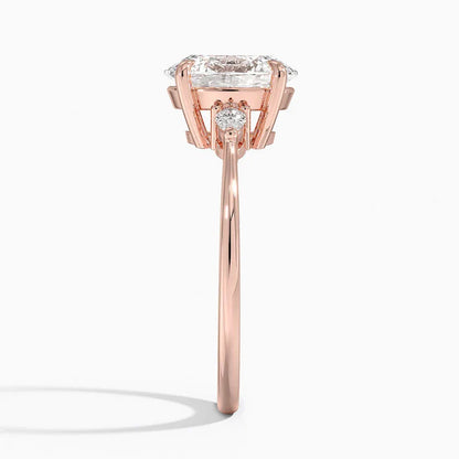 Bornreal Lab-Grown Diamond Rose Gold Oval Three-Stone Diamond Ring.