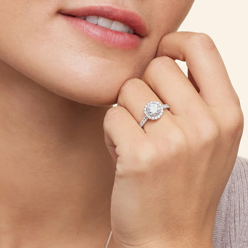 Bornreal Lab-Grown Diamond Round Halo Three-Quarter Coverage Engagement Ring.