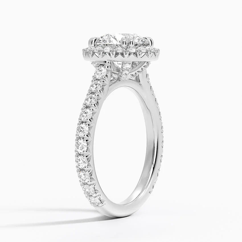 Bornreal Lab-Grown Diamond Round Halo Three-Quarter Coverage Engagement Ring.