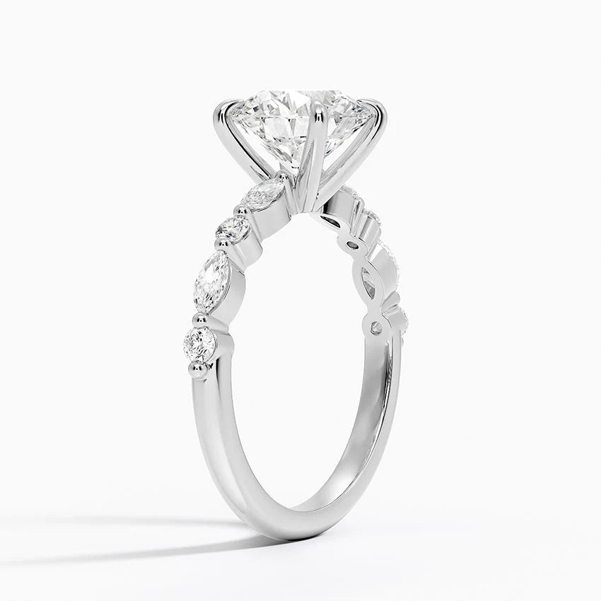 Bornreal Lab-Grown Diamond Round Solitaire Accents Engagement Ring Luxury Ring.