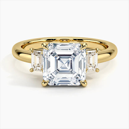 Bornreal Lab-Grown Diamond Three-Stone Asscher Diamond Engagement Ring.