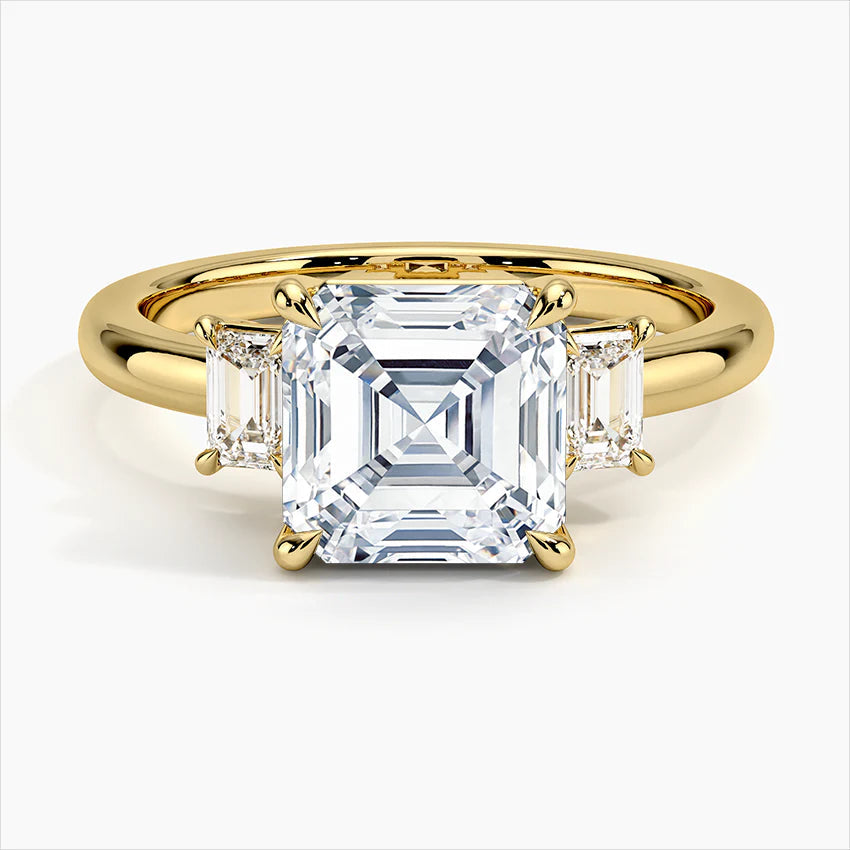 Bornreal Lab-Grown Diamond Three-Stone Asscher Diamond Engagement Ring.