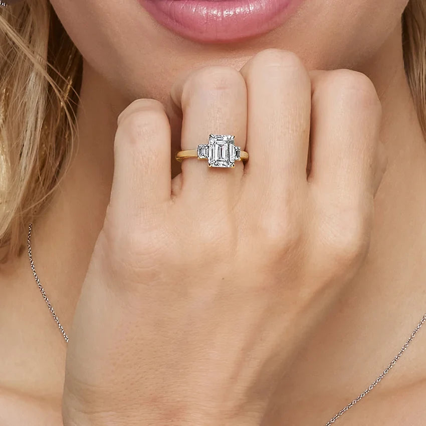 Bornreal Lab-Grown Diamond Three-Stone Asscher Diamond Engagement Ring.