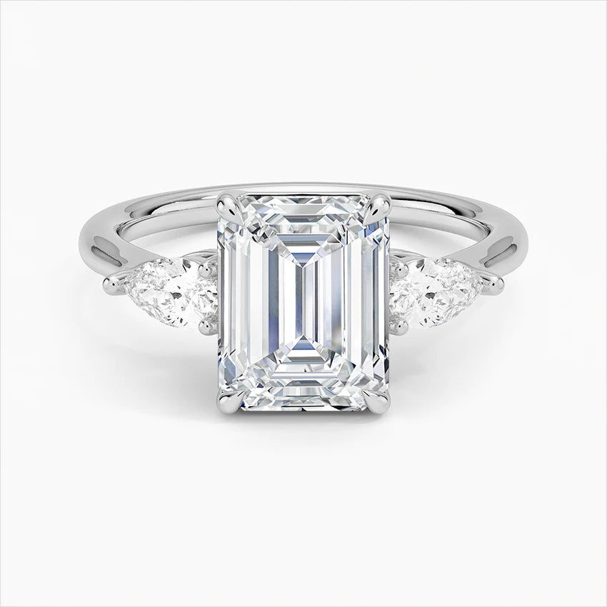 Bornreal Lab-Grown Diamond Three-Stone Ring Emerald Diamond Engagement Ring.