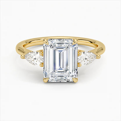 Bornreal Lab-Grown Diamond Three-Stone Ring Emerald Diamond Engagement Ring.