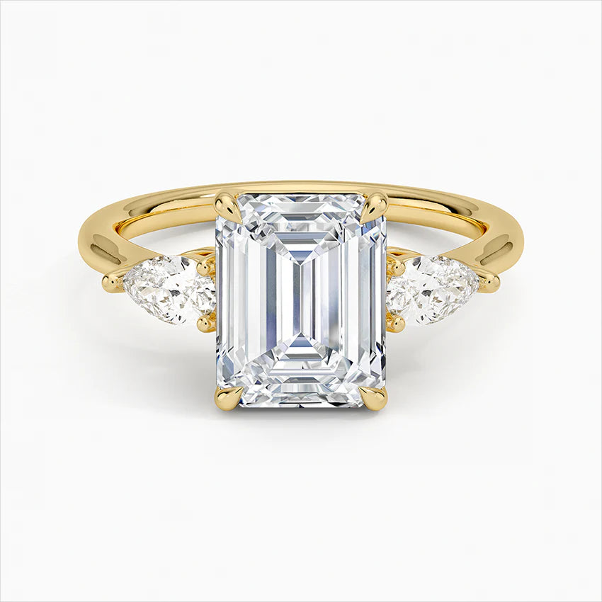 Bornreal Lab-Grown Diamond Three-Stone Ring Emerald Diamond Engagement Ring.