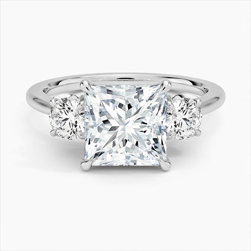 Bornreal Lab-Grown Diamond Three-Stone Ring Princess Diamond Engagement Ring.