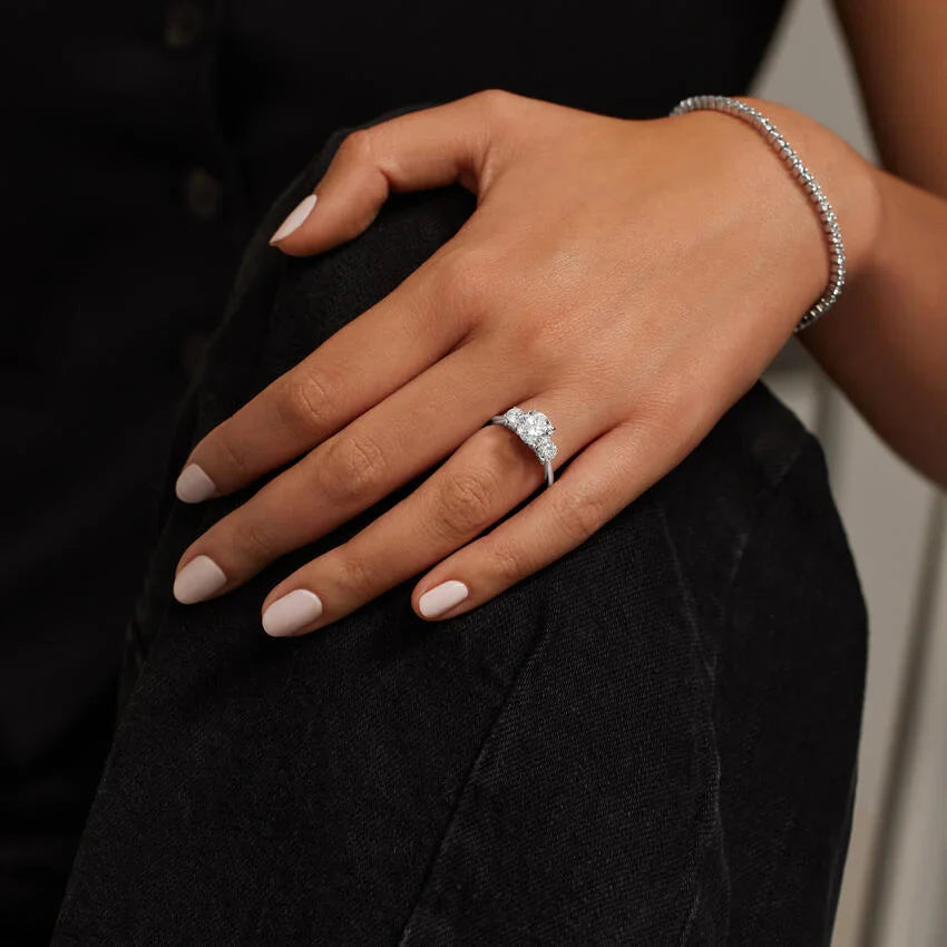 Bornreal Lab-Grown Diamond Three-Stone Ring Princess Diamond Engagement Ring.