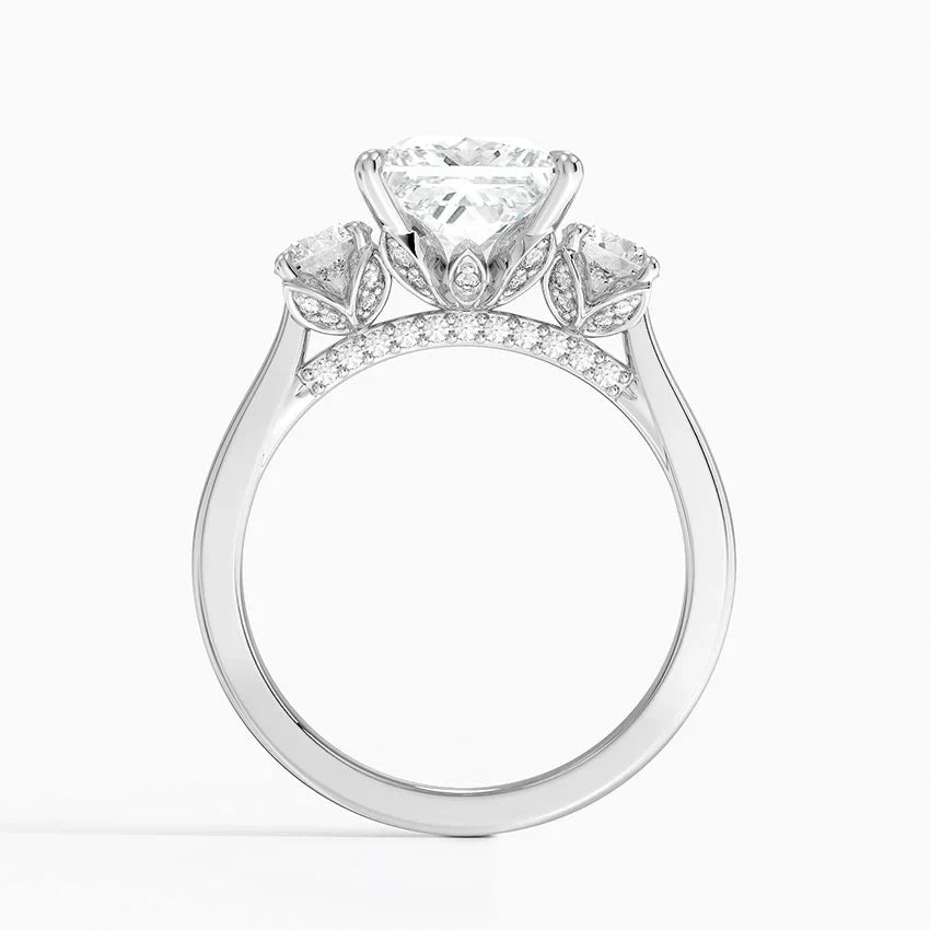 Bornreal Lab-Grown Diamond Three-Stone Ring Princess Diamond Engagement Ring.