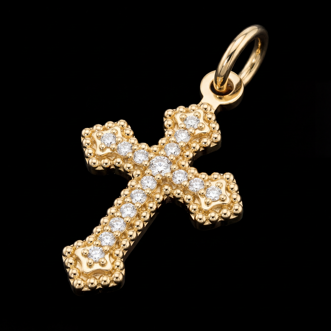 Micro Iced Cross Charm 925 Sterling Silver