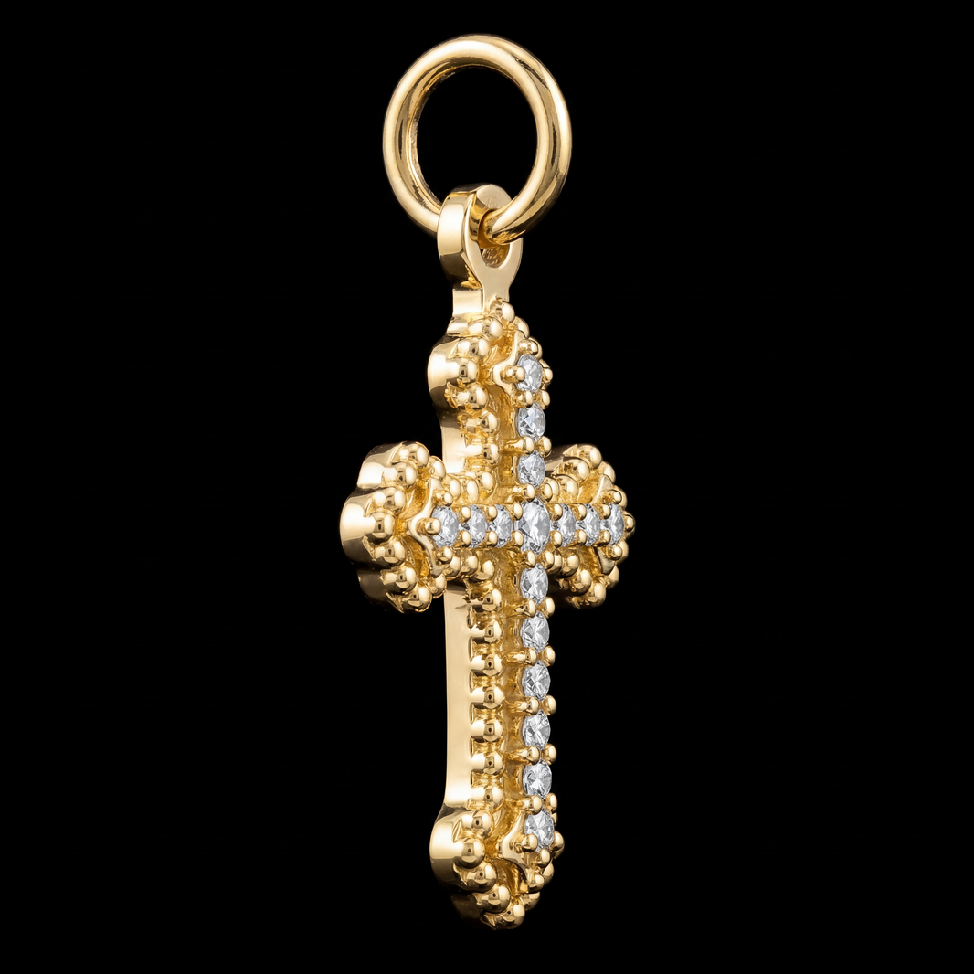 Micro Iced Cross Charm 925 Sterling Silver