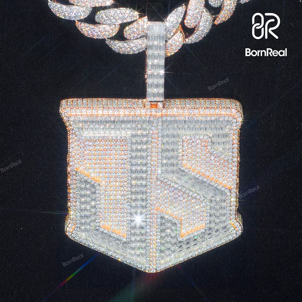 Custom Baguette Moissanite Chain Hip Hop Iced Out Logo Pendant