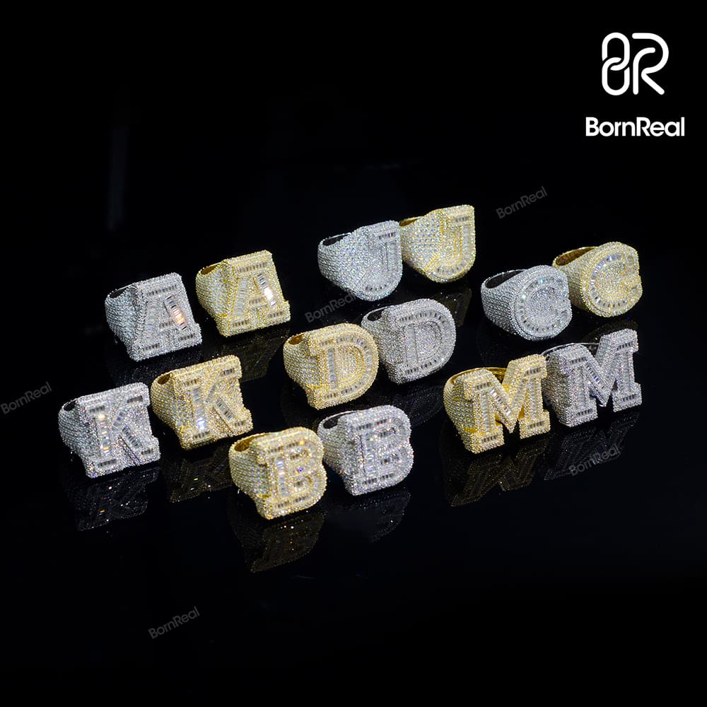 Custom Hip Hop Initial Letter VVS Moissanite Diamond Iced Out Ring Bornreal Jewelry - Bornreal Jewelry