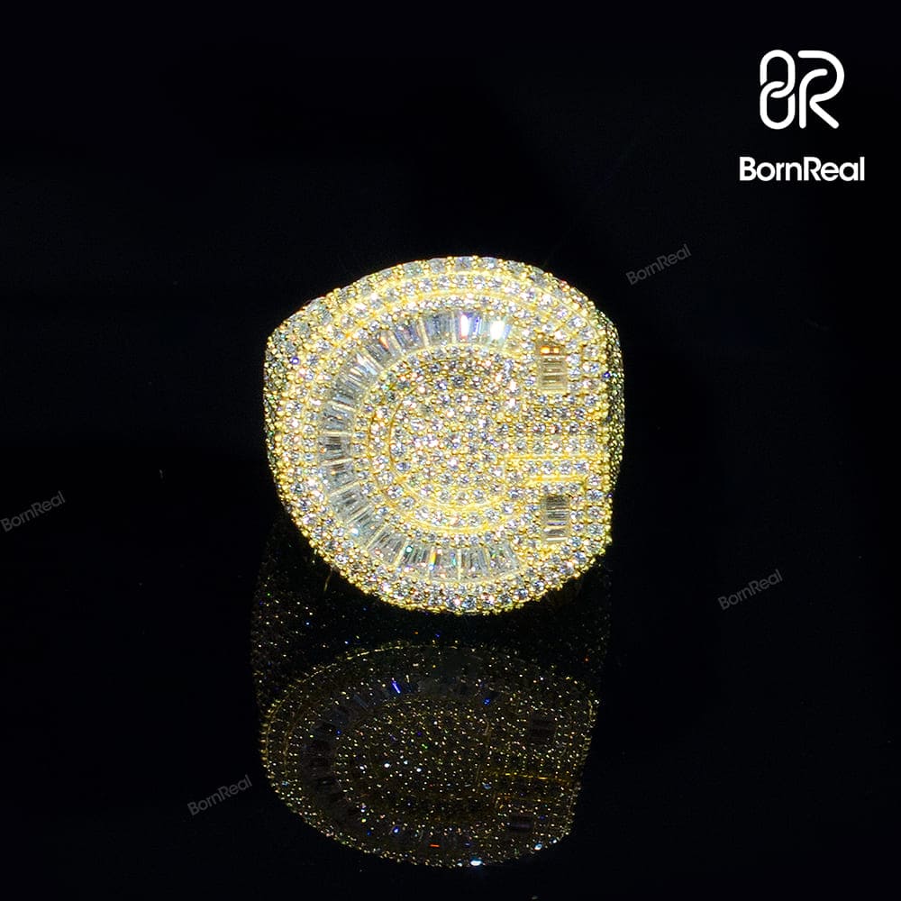 Custom VVS Moissanite Baguette Diamond Letter Iced Out Hip Hop Ring Bornreal Jewelry - Bornreal Jewelry