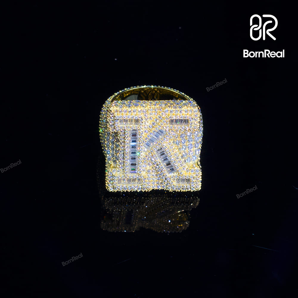 Custom VVS Moissanite Diamond Iced Out Hip Hop Letter "K" Ring Bornreal Jewelry - Bornreal Jewelry