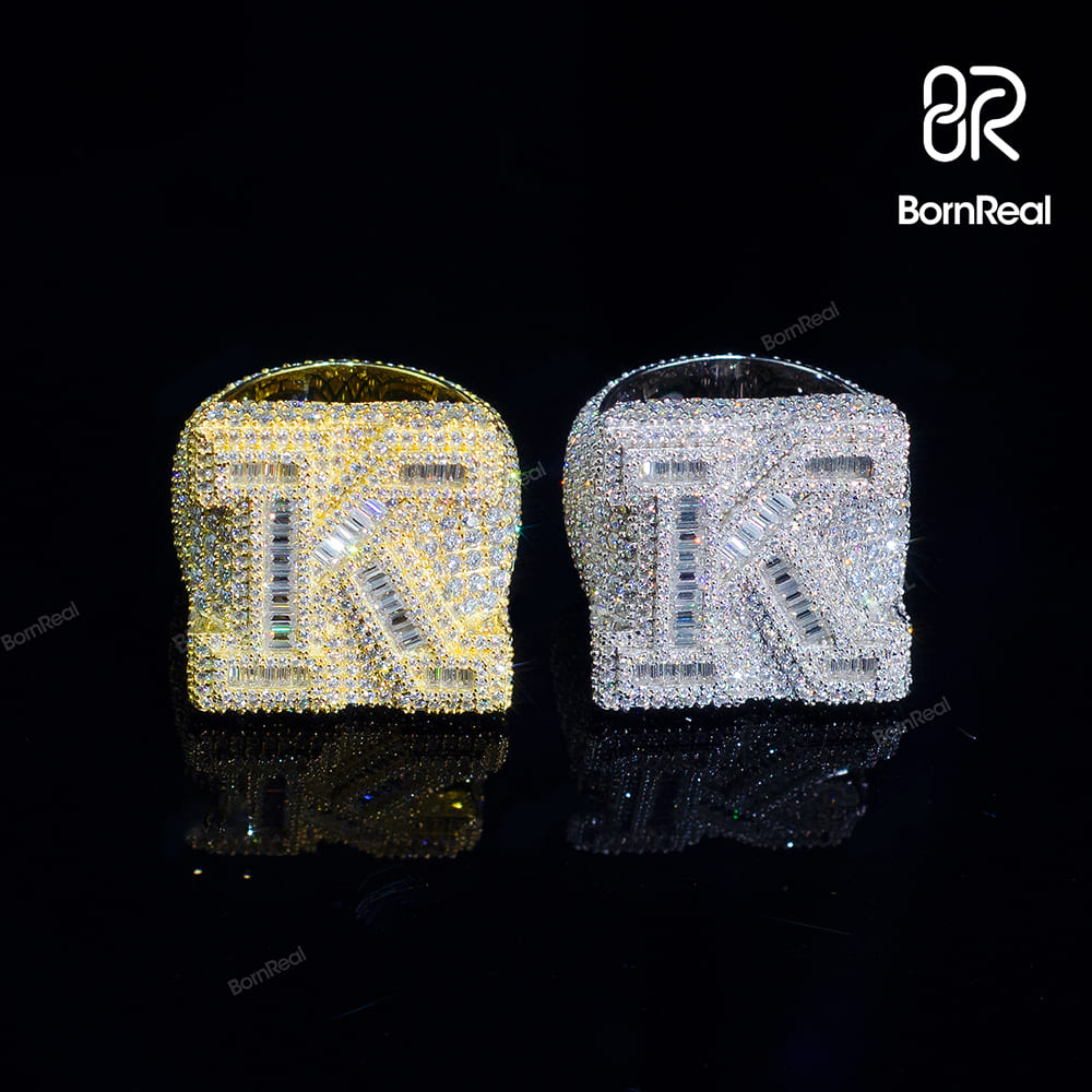 Custom VVS Moissanite Diamond Iced Out Hip Hop Letter "K" Ring Bornreal Jewelry - Bornreal Jewelry