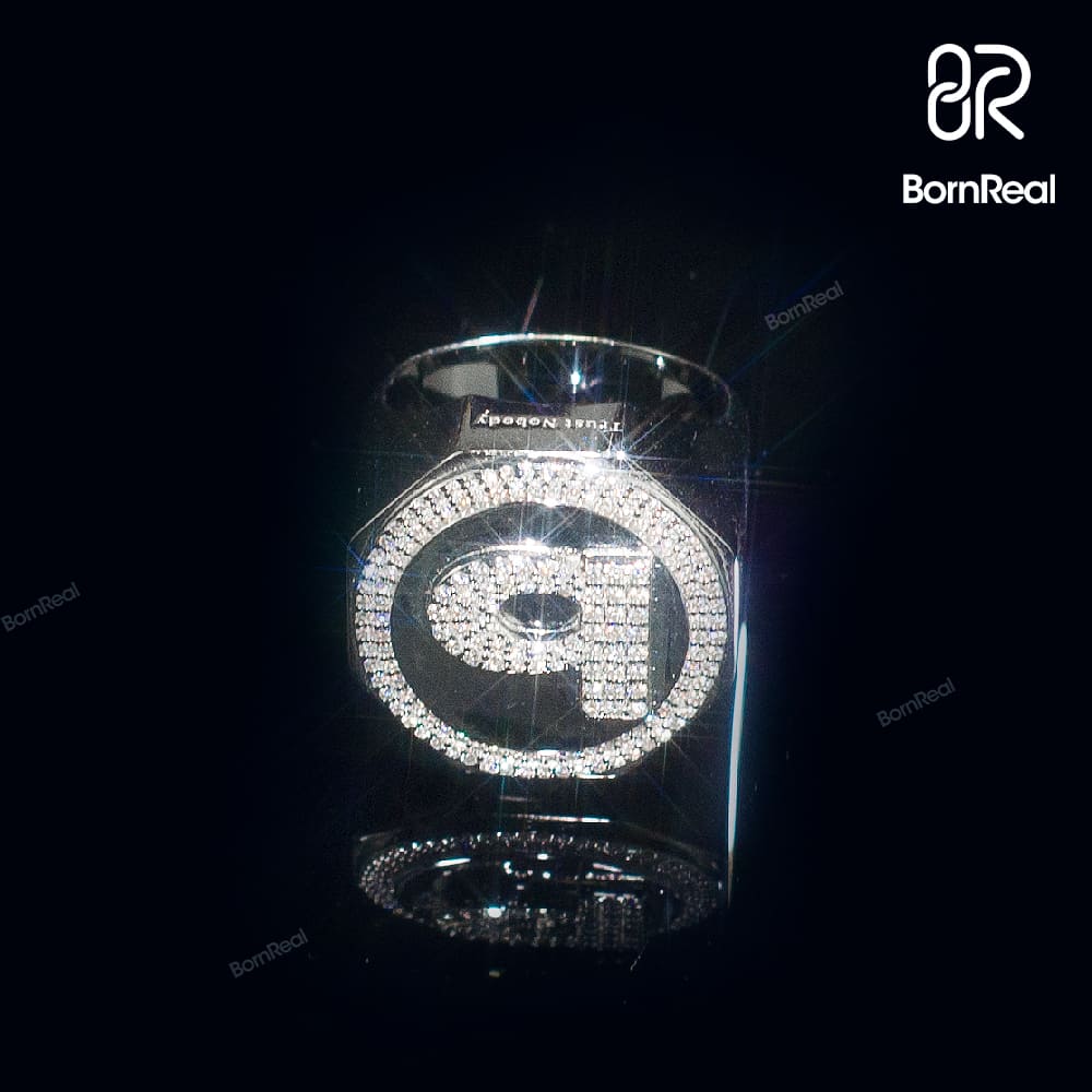 Custom VVS Moissanite Diamond Letter Logo Iced Out Ring Bornreal Jewelry - Bornreal Jewelry