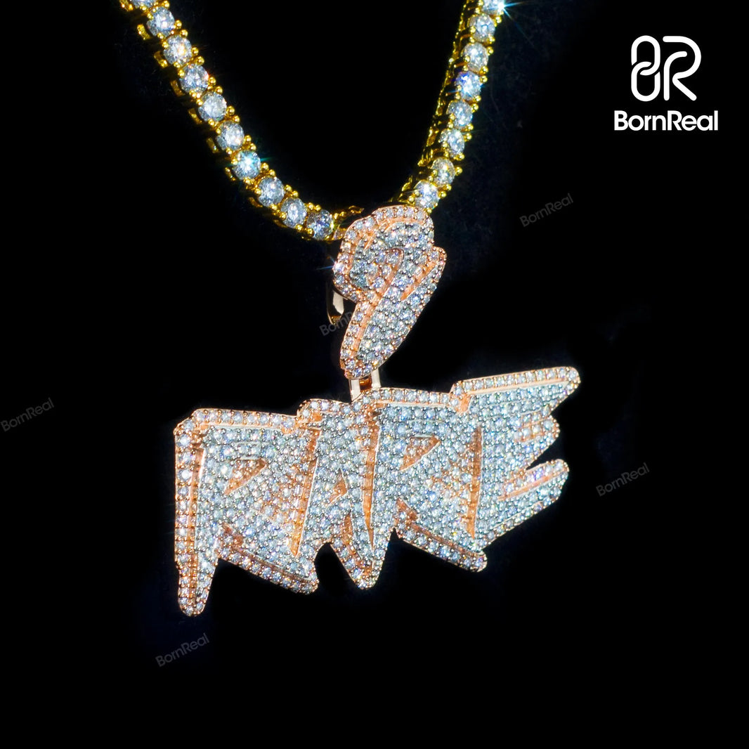 Custom Name Chain Rose Gold diamond Pendant with Custom Bail