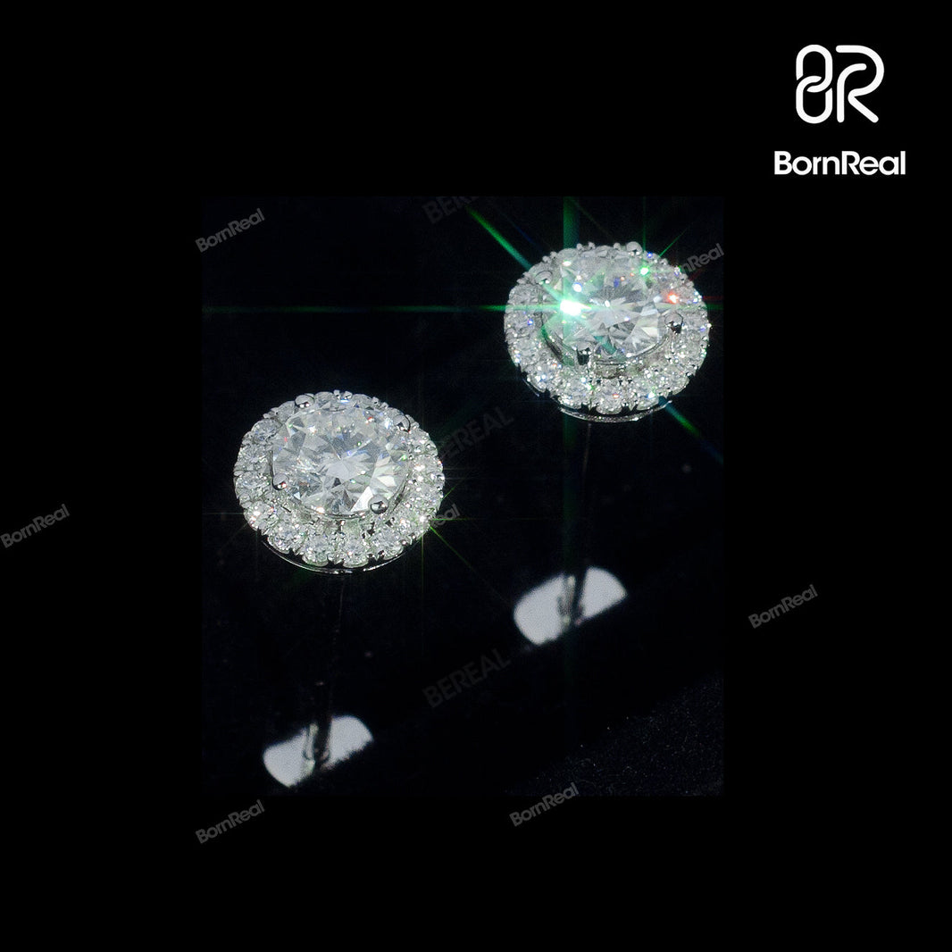 Round Cut 925 Silver VVS Diamond Earrings Bornreal Jewelry