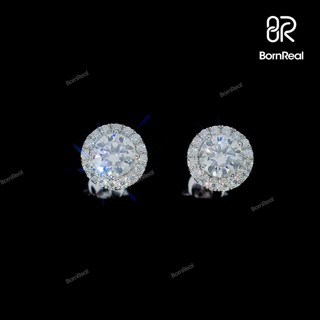 Round Cut 925 Silver VVS Diamond Earrings Bornreal Jewelry