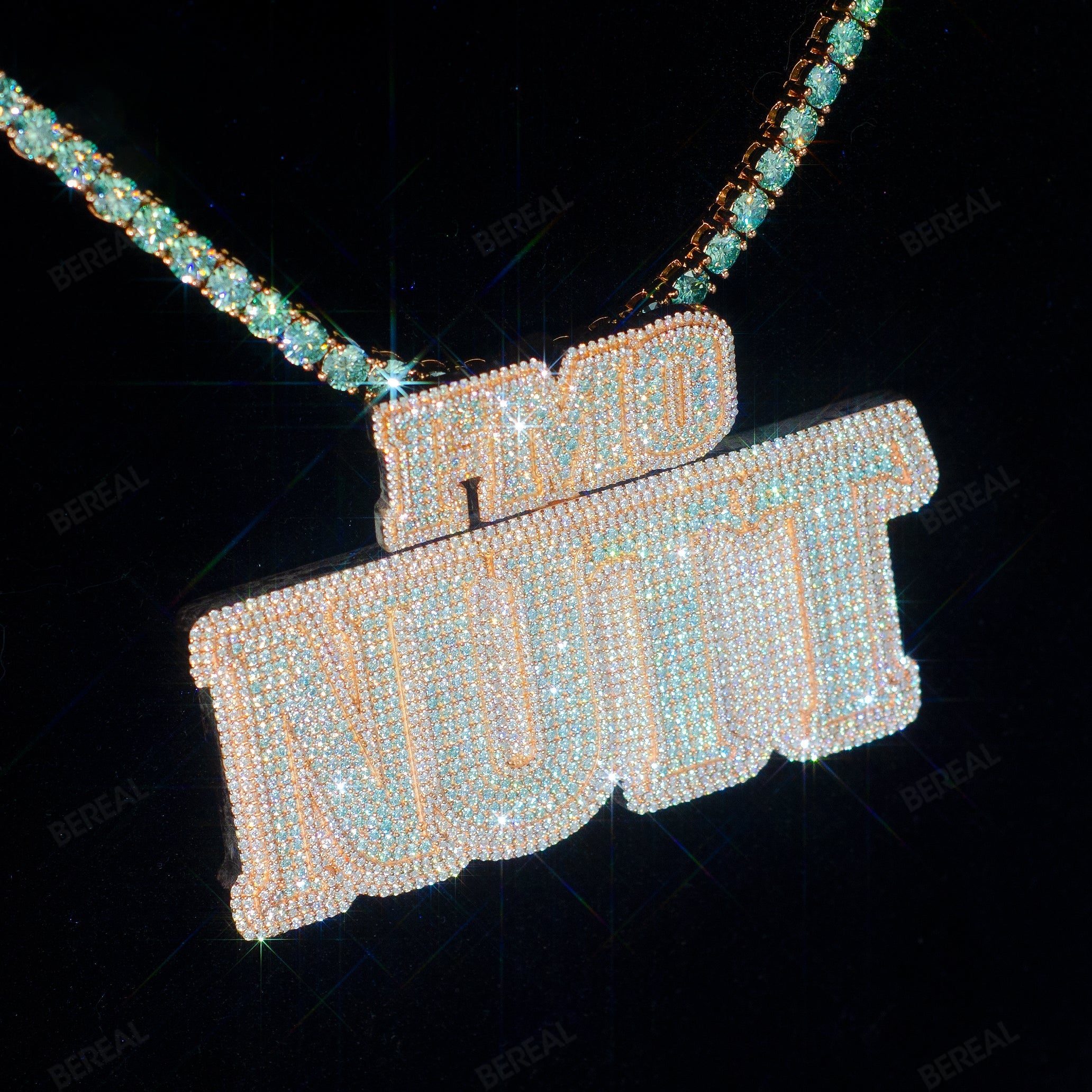 Full Iced Out Rose Gold Custom Name Pendant