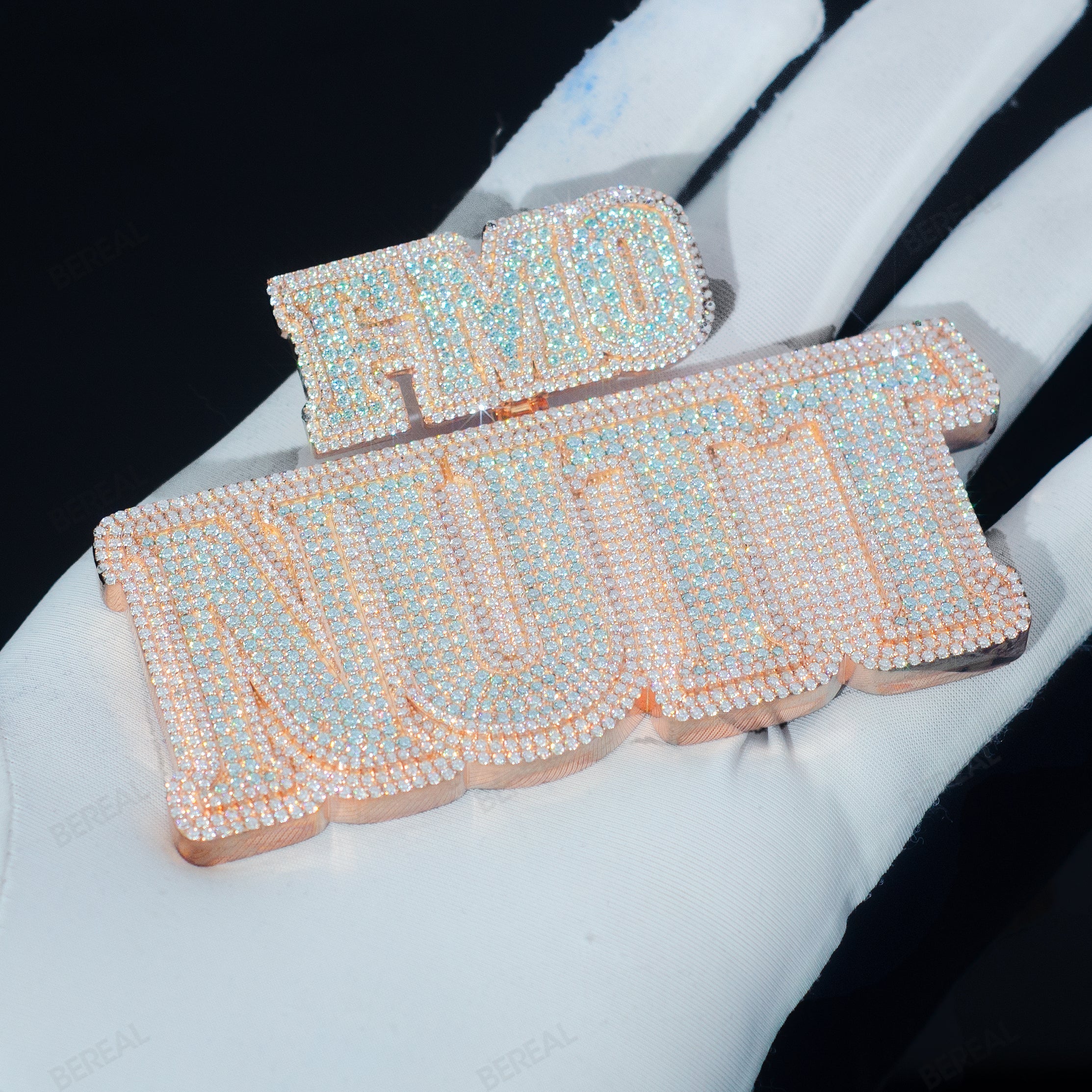 Full Iced Out Rose Gold Custom Name Pendant