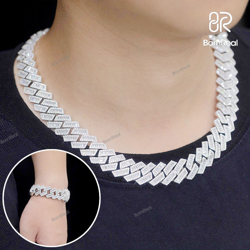 16MM Iced Out Emerald Cut Cuban Link Chain Bornreal Jewelry