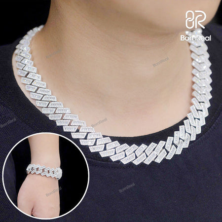 16MM Iced Out Emerald Cut Cuban Link Chain Bornreal Jewelry
