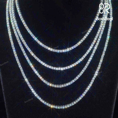 Iced Out 925 Sterling Silver Tennis Chain Necklace with VVS Stone