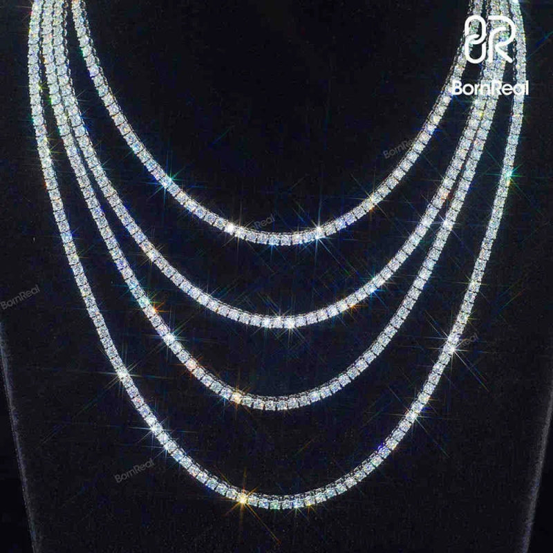 Iced Out 925 Sterling Silver Tennis Chain Necklace with VVS Stone