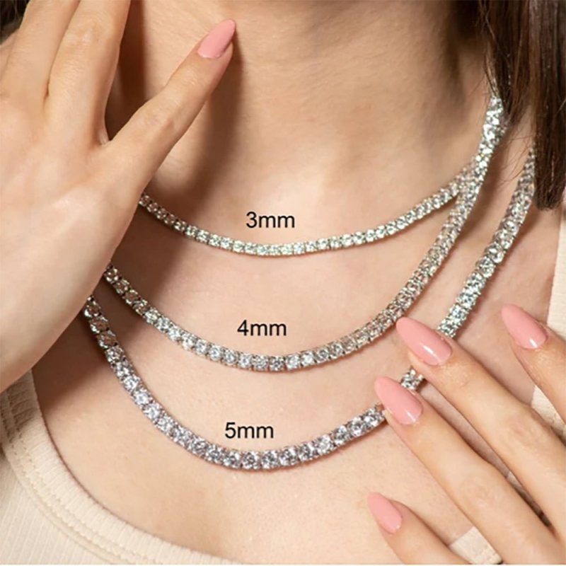 Iced Out 925 Sterling Silver Tennis Chain Necklace with VVS Stone_07
