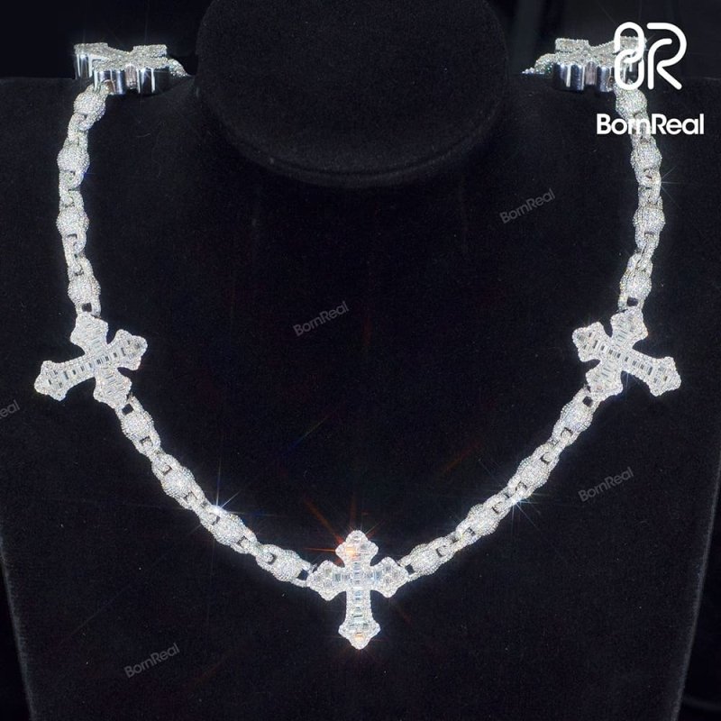 Iced Out Cross Ball Chain Necklace Cuban Gold Chain Hip-Hop Punk Style