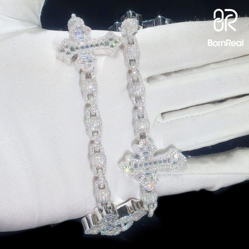 Iced Out Cross Ball Chain Necklace Cuban Gold Chain Hip-Hop Punk Style_03