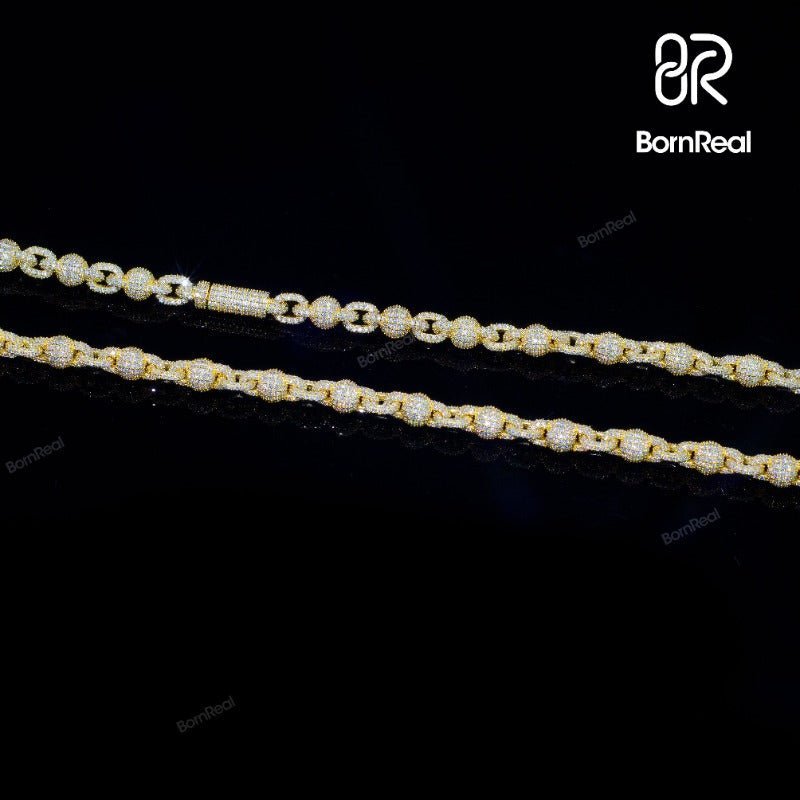 Iced Out VVS Stone Ball Chain Necklace Gold Cuban Link Chain Necklace_01