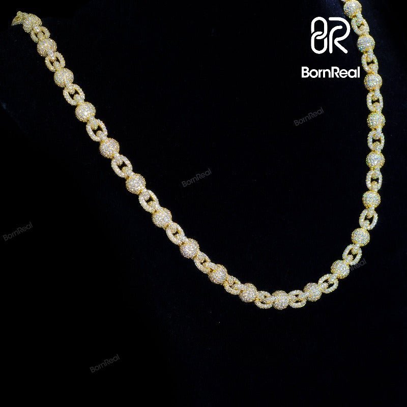 Iced Out VVS Stone Ball Chain Necklace Gold Cuban Link Chain Necklace_02