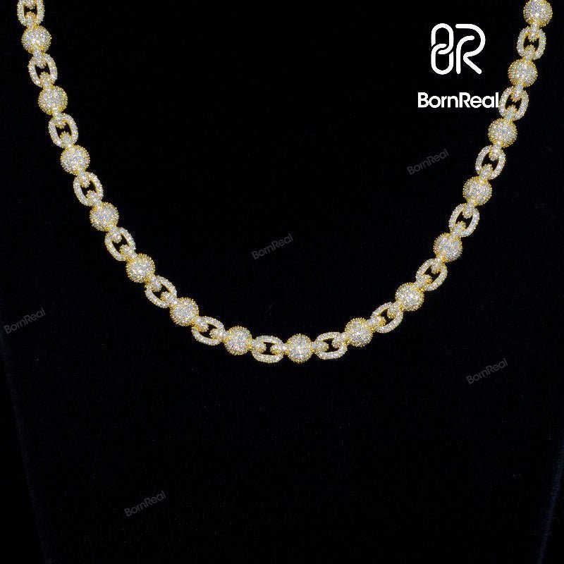 Iced Out VVS Stone Ball Chain Necklace Gold Cuban Link Chain Necklace_03