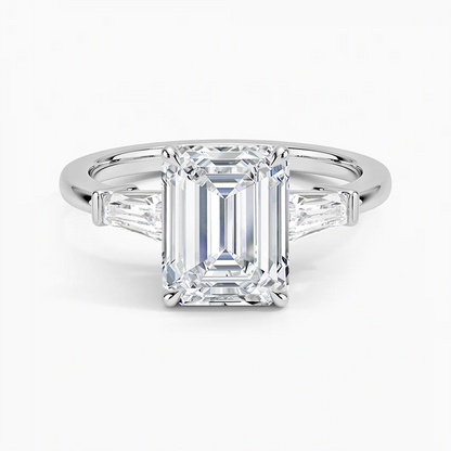 Lab-Grown Diamond Emerald Symphony Three Stone Engagement Ring.