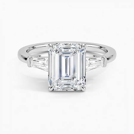 Lab-Grown Diamond Emerald Symphony Three Stone Engagement Ring.