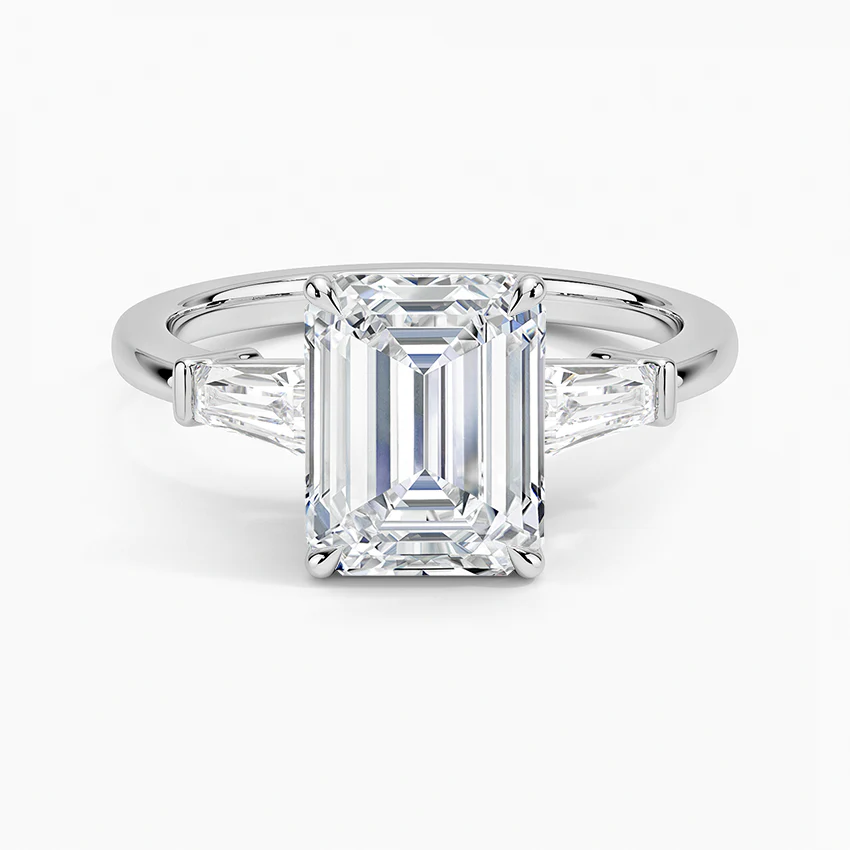 Lab-Grown Diamond Emerald Symphony Three Stone Engagement Ring.