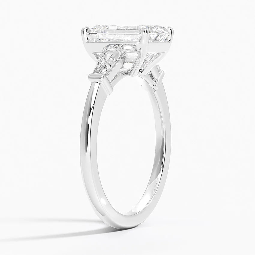 Lab-Grown Diamond Emerald Symphony Three Stone Engagement Ring.