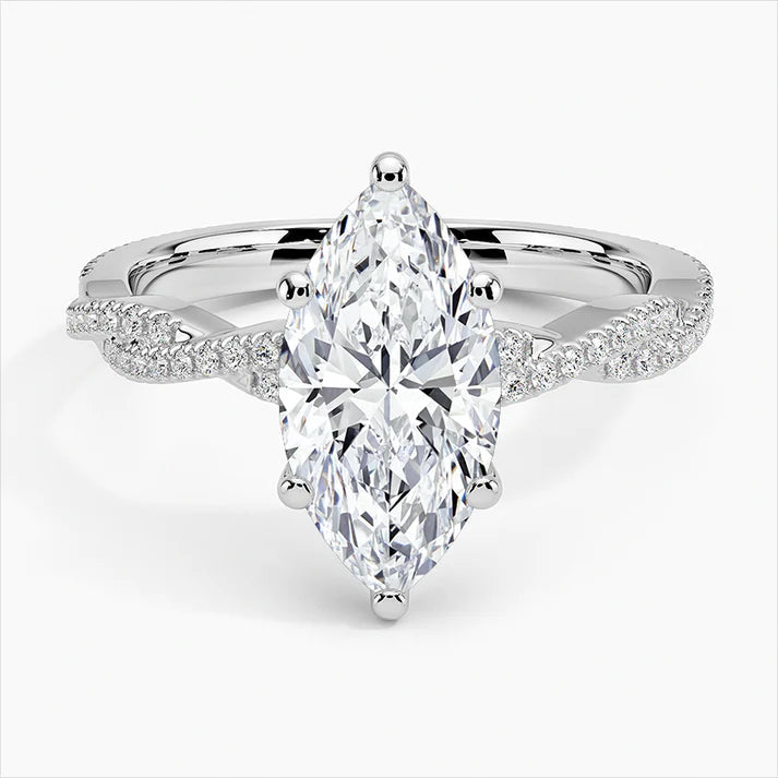 Bornreal Lab-Grown Diamond Marquise Cut Twisted Engagement Ring.