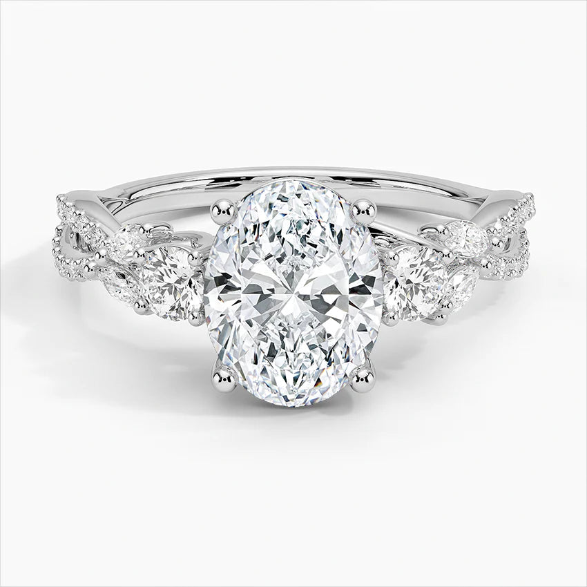 Bornreal Lab-Grown Diamond Oval Cut Engagement Ring with Side Stone.