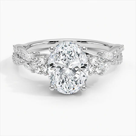 Bornreal Lab-Grown Diamond Oval Cut Engagement Ring with Side Stone.