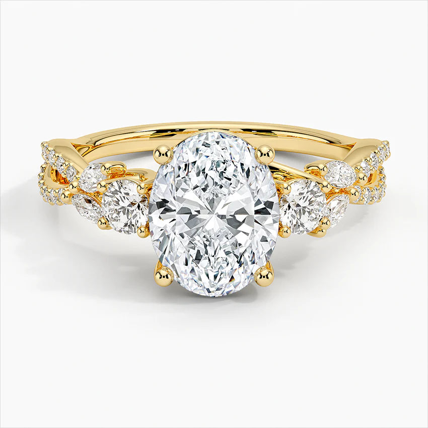 Bornreal Lab-Grown Diamond Oval Cut Engagement Ring with Side Stone.