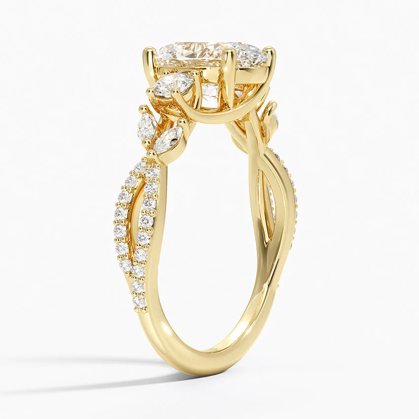 Bornreal Lab-Grown Diamond Oval Cut Engagement Ring with Side Stone.