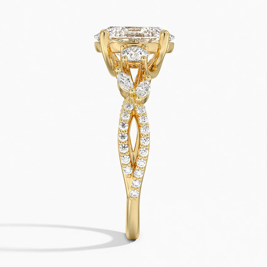 Bornreal Lab-Grown Diamond Oval Cut Engagement Ring with Side Stone.