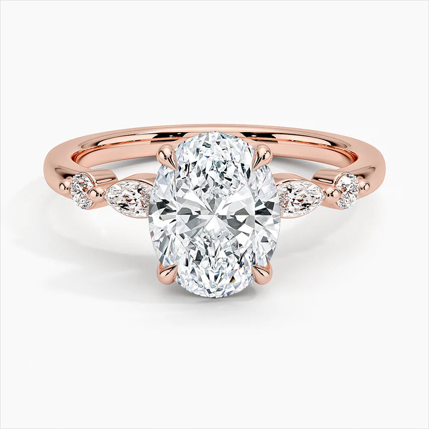 Bornreal Lab-Grown Diamond Oval Solitaire Accents Engagement Ring Luxury Ring.
