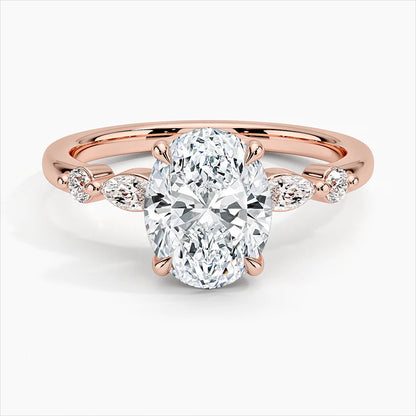 Bornreal Lab-Grown Diamond Oval Solitaire Accents Engagement Ring Luxury Ring.
