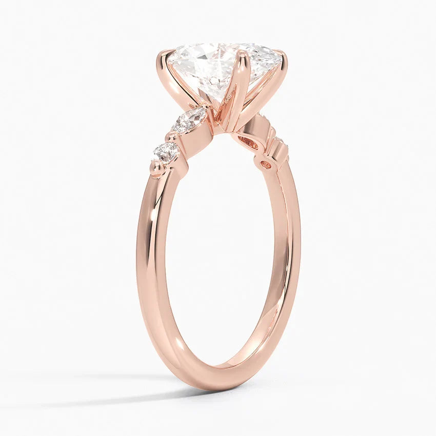 Bornreal Lab-Grown Diamond Oval Solitaire Accents Engagement Ring Luxury Ring.